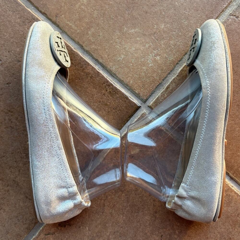 Tory Burch "Minnie" Leather Travel Ballet Flats w Metallic Silver Finish size 8 - Picture 9 of 15